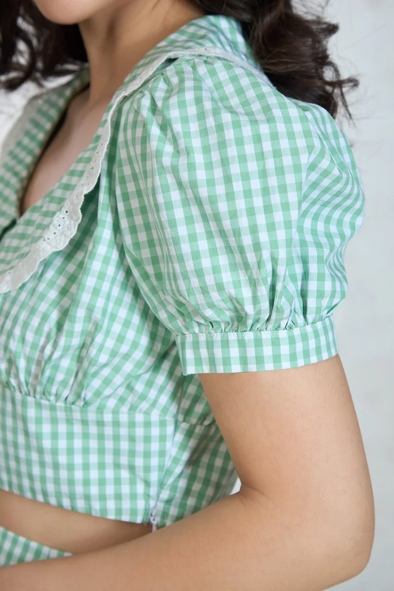 Virgio VIRGIO 100% Cotton Ghingham Peterpan Collar Top