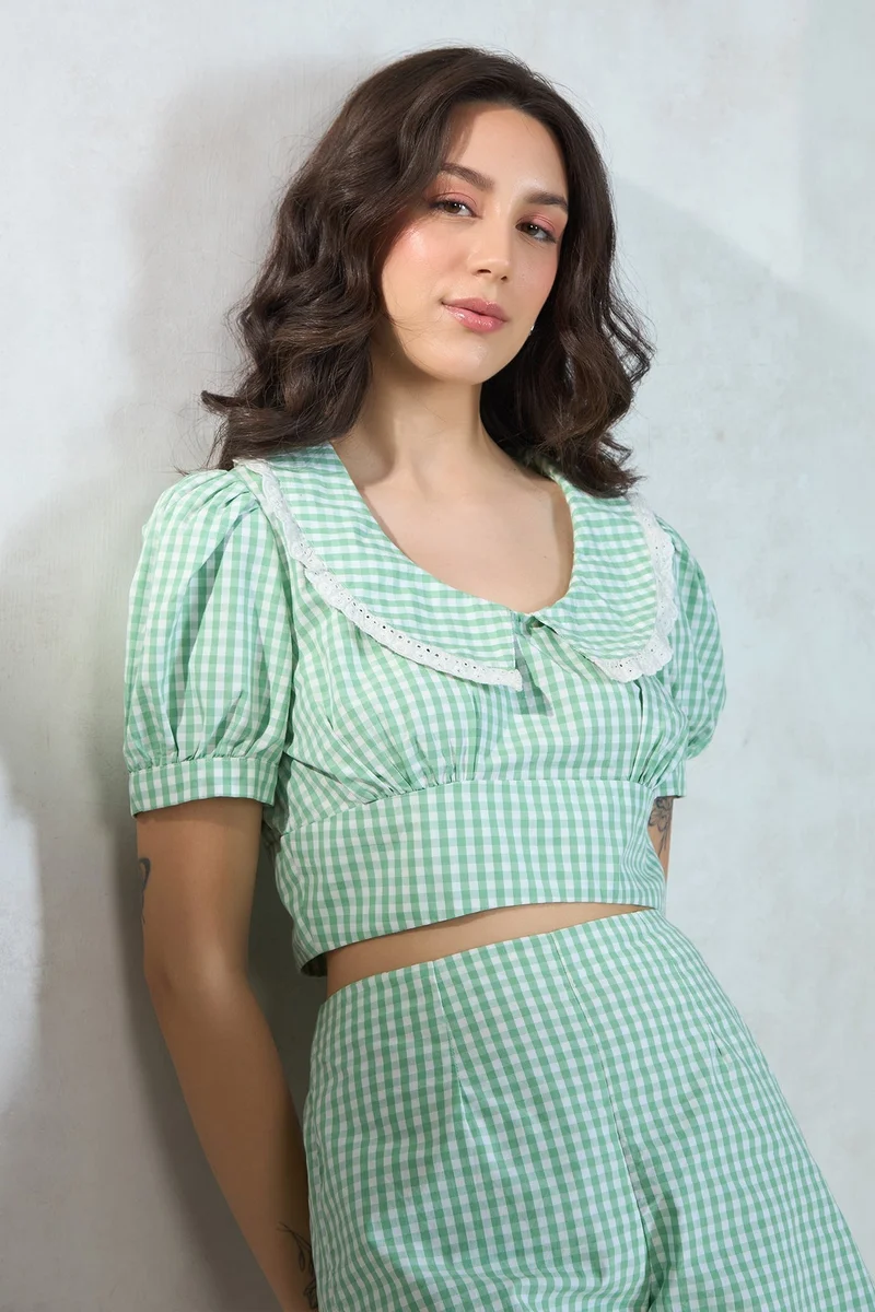 Virgio VIRGIO 100% Cotton Ghingham Peterpan Collar Top