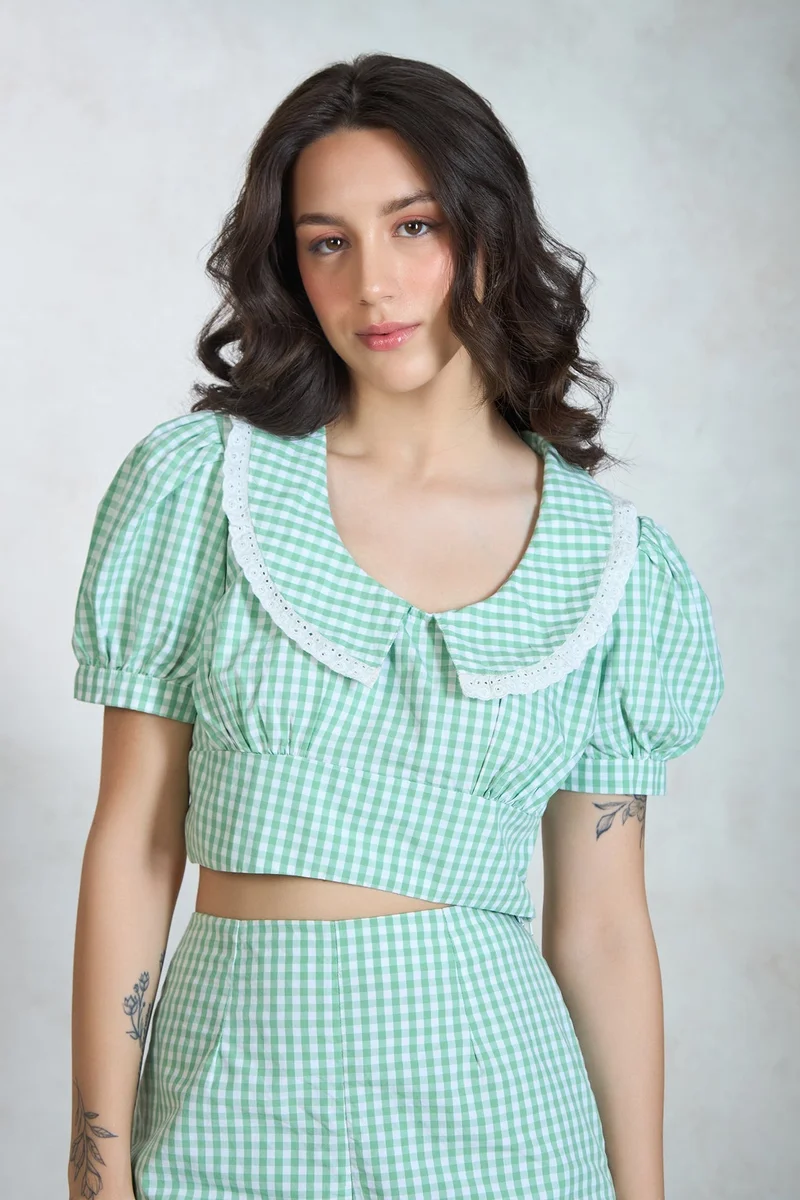 Virgio VIRGIO 100% Cotton Ghingham Peterpan Collar Top