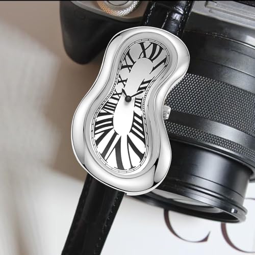 PINTIME Melting Art Stainless Steel Wristwatch – Surreal Watch for Men with Roman Numerals Unique Distorted Dial Design, Business Casual Dress Watch (Silver) - Image 3