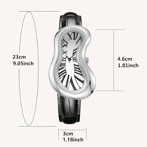 PINTIME Melting Art Stainless Steel Wristwatch – Surreal Watch for Men with Roman Numerals Unique Distorted Dial Design, Business Casual Dress Watch (Silver) - Image 4