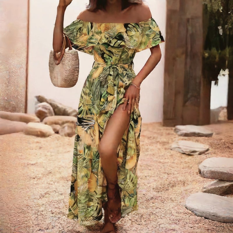 One Shoulder Ruffle Tie Waist Dress Summer Women - Image 2