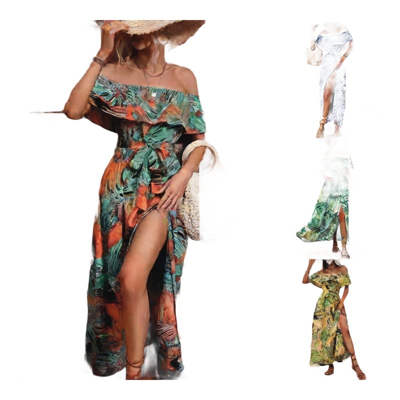 One Shoulder Ruffle Tie Waist Dress Summer Women - Image 1