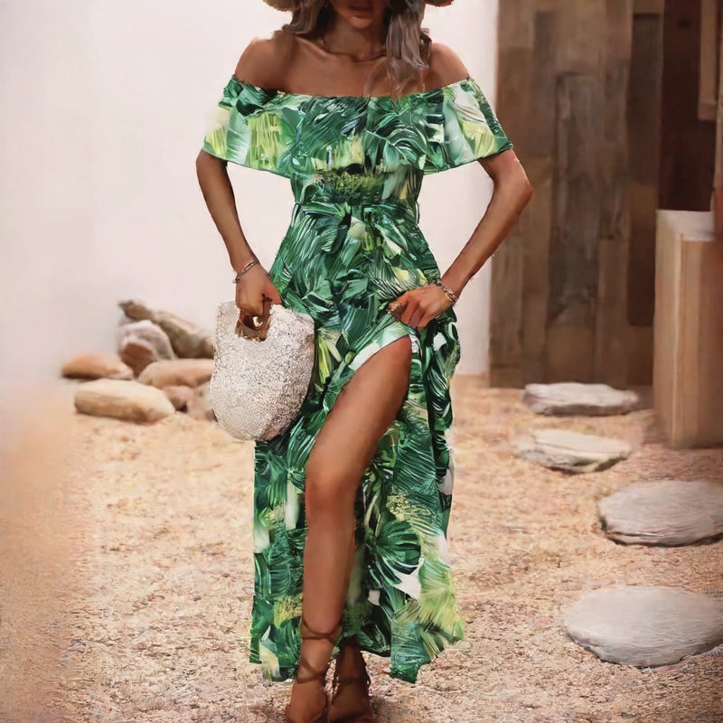 One Shoulder Ruffle Tie Waist Dress Summer Women - Image 3