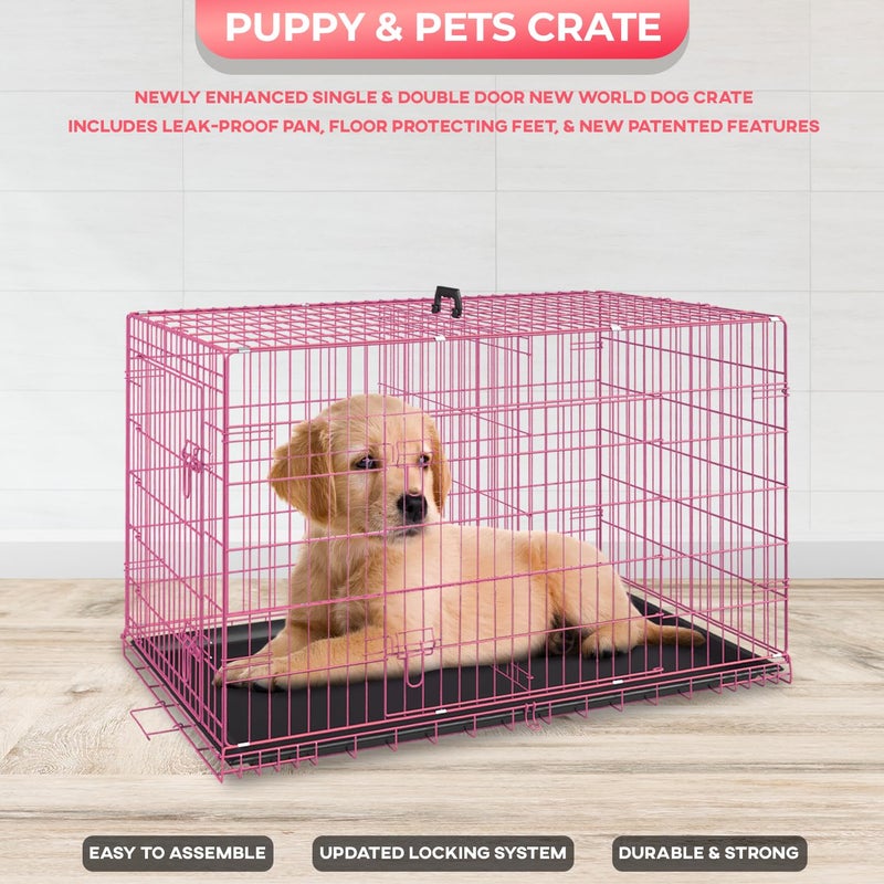 FDW Dog Crate for Small Dogs 24 Inch Folding Metal WirePet Cage Double Door W/Divider Panel Indoor Outdoor Kennel Leak-Proof Plastic Tray,Pink - Image 4