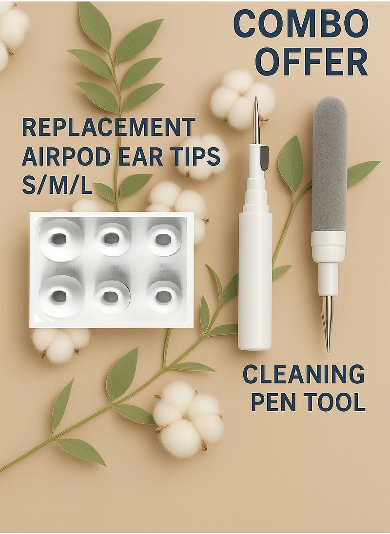 [3 Pairs + 3-in-1 Cleaning Kit] Premium Silicone Ear Tips for AirPods Pro & Pro 2 – Noise Reduction – S/M/L Sizes – Charging Case Compatible + Storage Box – Must-Have for Apple Users