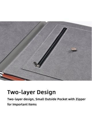 Leather A4 File Folder, 2 Pockets Waterproof PU Wallets Document Holder with Elastic String, 2CM Expansion Portable Portfolio Envelope Organizer Case for Travel Meeting Business Office (Gray) - view 4