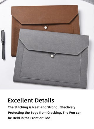 Leather A4 File Folder, 2 Pockets Waterproof PU Wallets Document Holder with Elastic String, 2CM Expansion Portable Portfolio Envelope Organizer Case for Travel Meeting Business Office (Gray) - view 5