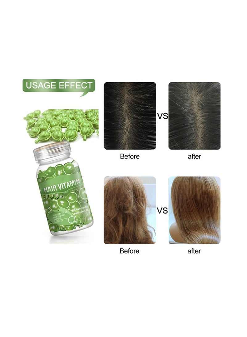 SYOSI Hair Vitamin Serum Capsule 30 PCS, Argan Macadamia Oil, Complex Oil for Smooth Silky Hair Mask Repair on Hair Oil, Silky Hair Growth and Repair for Dry and Frizzy Hair (Green)  - Image 2