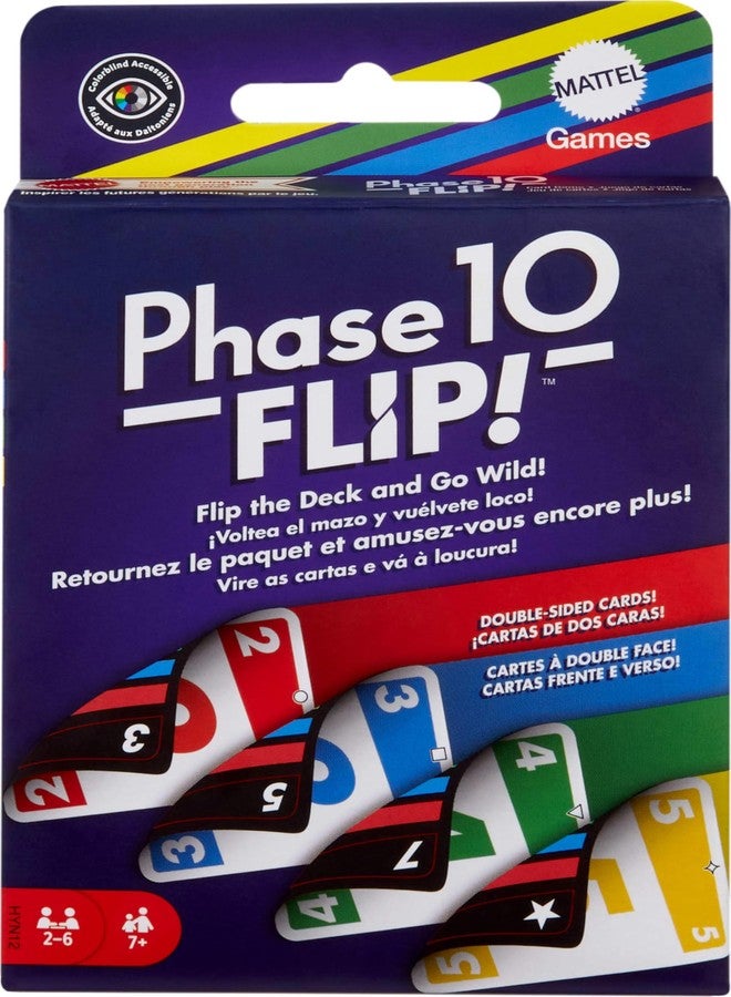 Mattel Games Phase 10 Flip Card Game, Family Card Game with Double-Sided Cards, Includes Special Color-Based Phases for 2-6 Players - Image 1