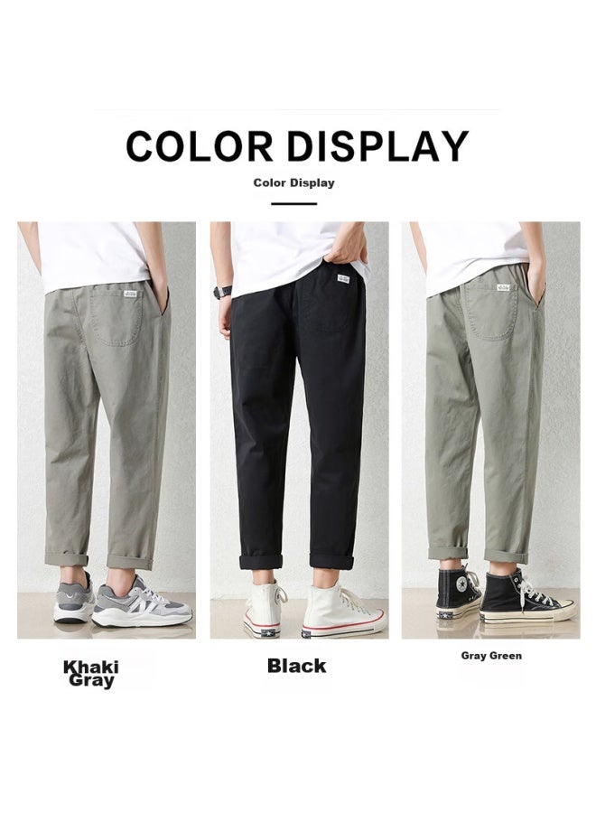Dingfengbaoluo Casual Pants, Straight-leg Cropped Trousers, Autumn And Winter Trendy Brand, Loose-fitting Solid Color Men's Pants, 9904 Khaki Gray, Size L - Image 3