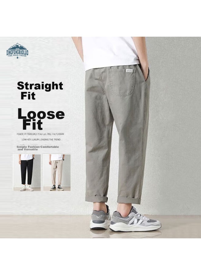 Dingfengbaoluo Casual Pants, Straight-leg Cropped Trousers, Autumn And Winter Trendy Brand, Loose-fitting Solid Color Men's Pants, 9904 Khaki Gray, Size L - Image 1