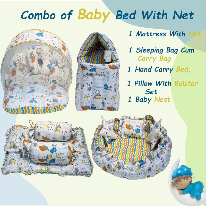 Infantbond Infantbond Baby Sleeping Essential Reversible Nest | Mattress with Net | Carry Bag | 1 Carry Bed | Bolster Set(0-6 Months) (Blue Good Night) - Image 3