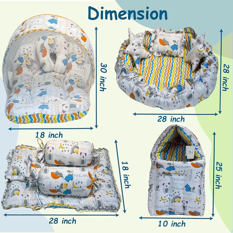 Infantbond Infantbond Baby Sleeping Essential Reversible Nest | Mattress with Net | Carry Bag | 1 Carry Bed | Bolster Set(0-6 Months) (Blue Good Night) - Image 2
