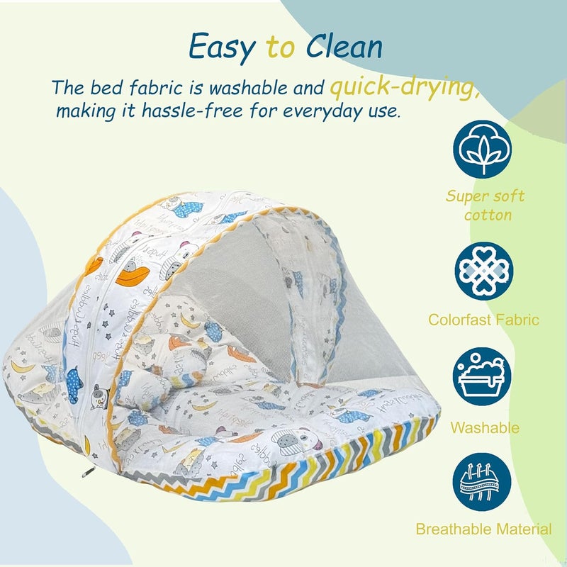 Infantbond Infantbond Baby Sleeping Essential Reversible Nest | Mattress with Net | Carry Bag | 1 Carry Bed | Bolster Set(0-6 Months) (Blue Good Night) - Image 5