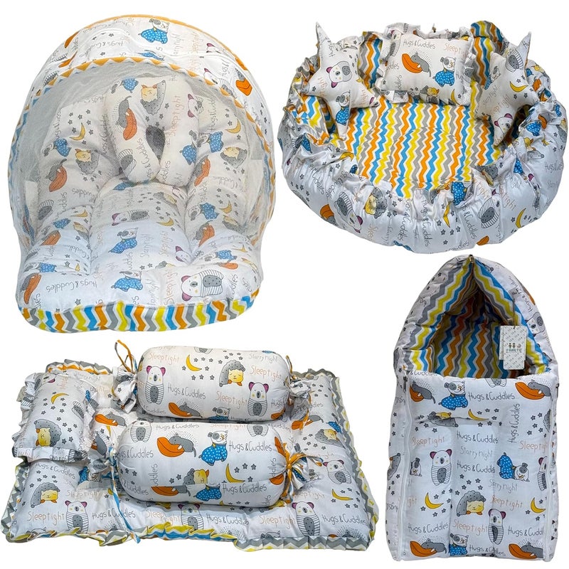 Infantbond Infantbond Baby Sleeping Essential Reversible Nest | Mattress with Net | Carry Bag | 1 Carry Bed | Bolster Set(0-6 Months) (Blue Good Night) - Image 1