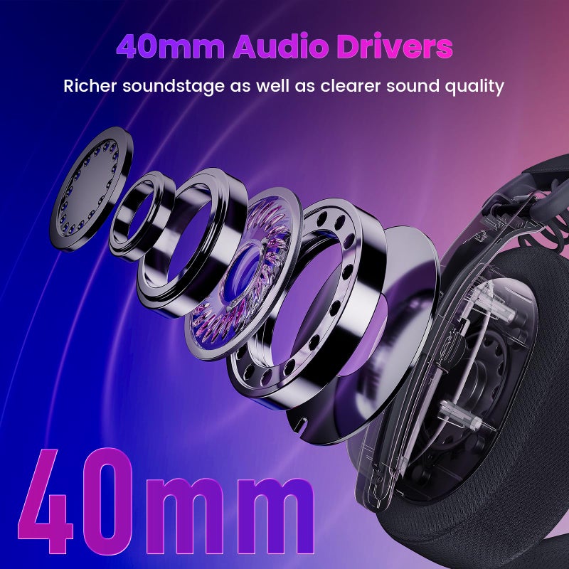 Redragon H888 Wireless Gaming Headset with 7.1 Surround Sound, Tri-Mode Gaming Headphones, 168G Lightweight Design - Detachable Mic - 40MM Driver Soft Memory Foam Padding Gamer Headset for PC, Black - Image 5