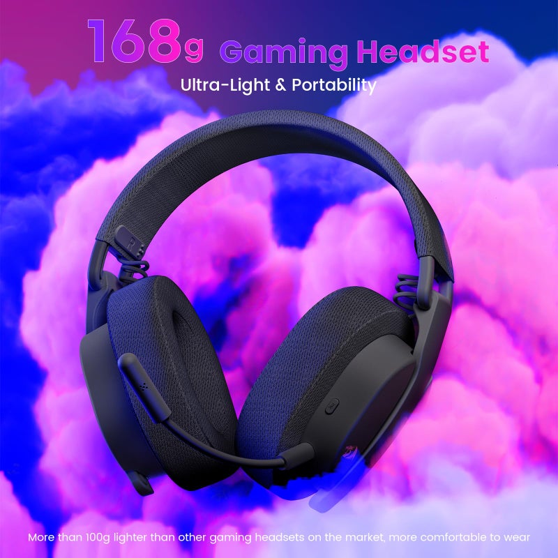Redragon H888 Wireless Gaming Headset with 7.1 Surround Sound, Tri-Mode Gaming Headphones, 168G Lightweight Design - Detachable Mic - 40MM Driver Soft Memory Foam Padding Gamer Headset for PC, Black - Image 4