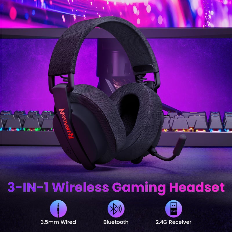 Redragon H888 Wireless Gaming Headset with 7.1 Surround Sound, Tri-Mode Gaming Headphones, 168G Lightweight Design - Detachable Mic - 40MM Driver Soft Memory Foam Padding Gamer Headset for PC, Black - Image 3