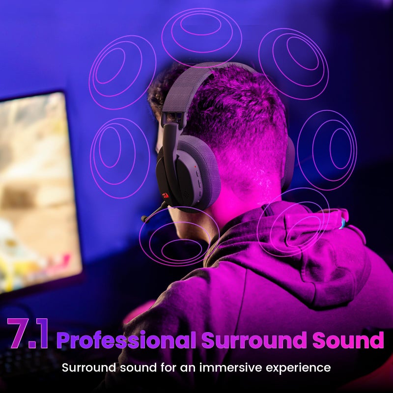 Redragon H888 Wireless Gaming Headset with 7.1 Surround Sound, Tri-Mode Gaming Headphones, 168G Lightweight Design - Detachable Mic - 40MM Driver Soft Memory Foam Padding Gamer Headset for PC, Black - Image 2