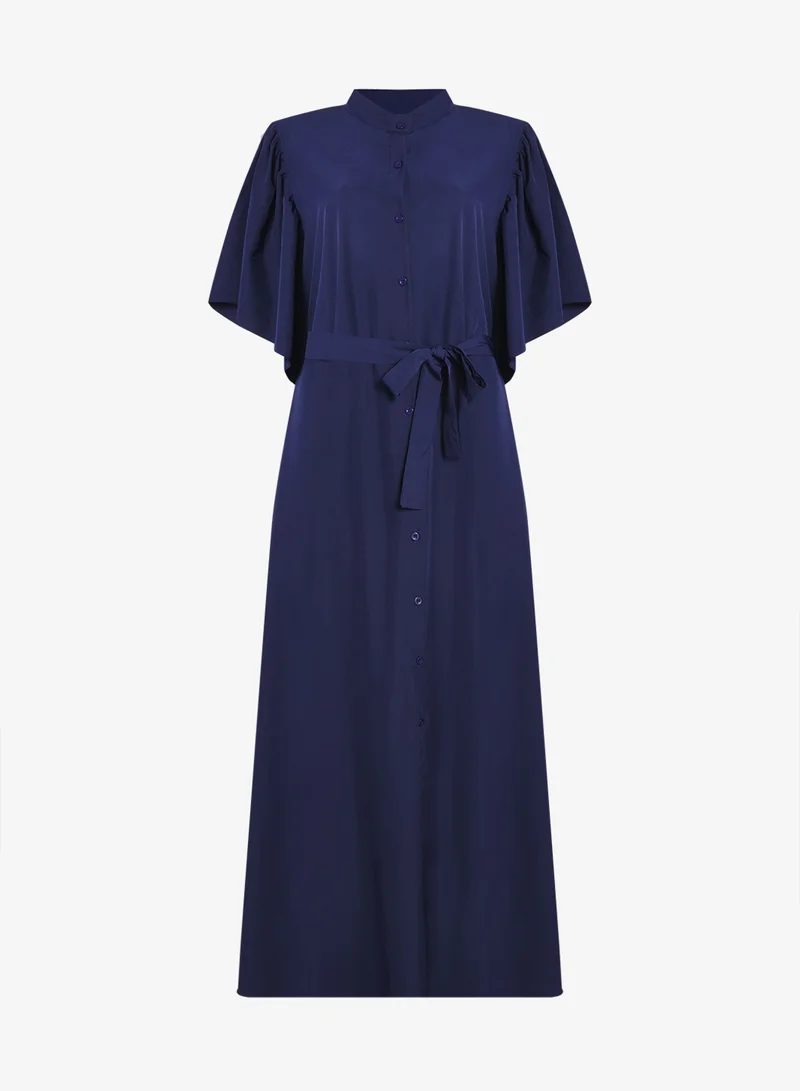 Ginger Plus Flounce Sleeve Button Up A Line Dress