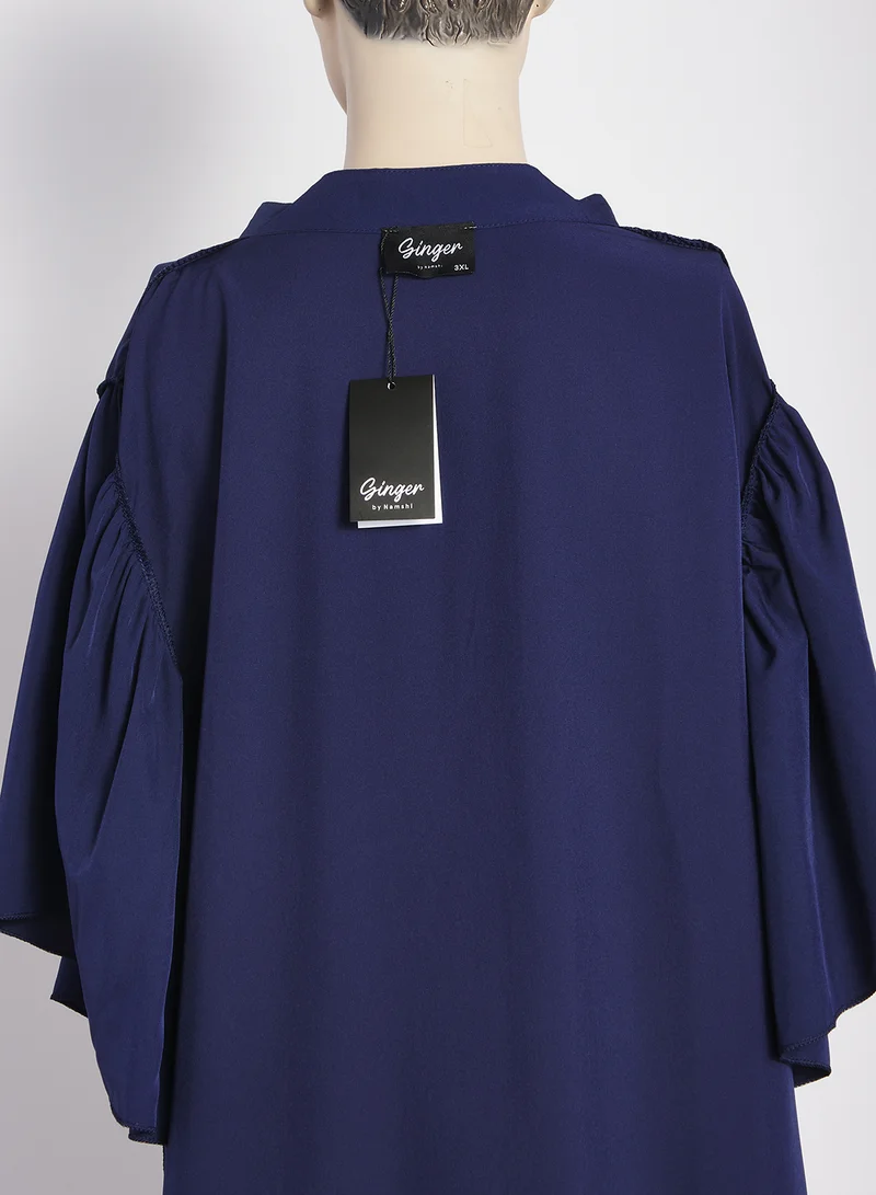 Ginger Plus Flounce Sleeve Button Up A Line Dress