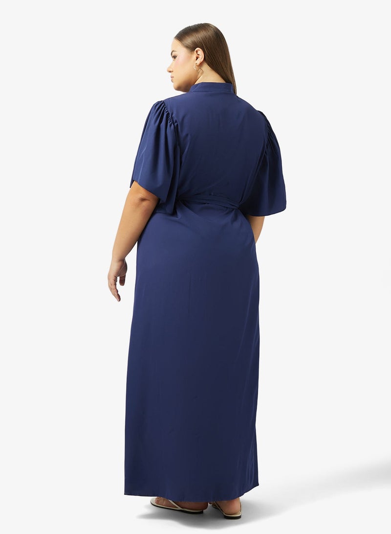 Ginger Plus Flounce Sleeve Button Up A Line Dress - Image 5