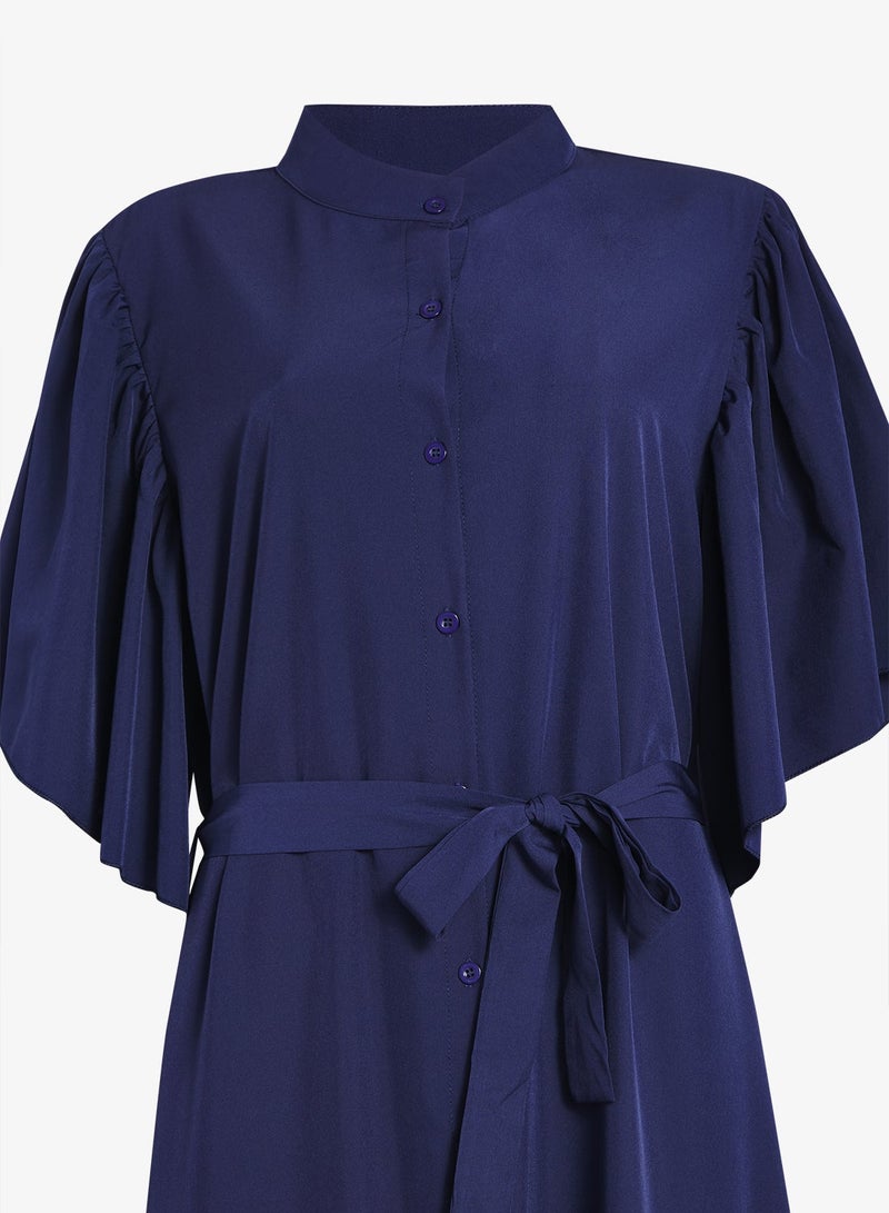 Ginger Plus Flounce Sleeve Button Up A Line Dress - Image 4