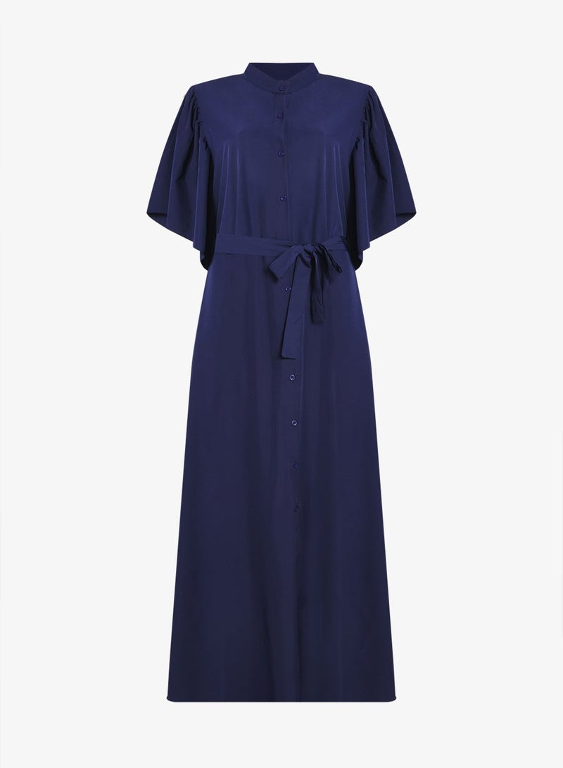 Ginger Plus Flounce Sleeve Button Up A Line Dress - Image 2