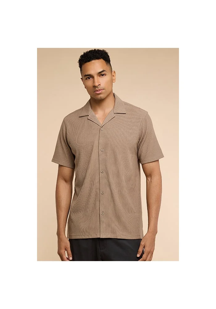 R&b Ribbed Shirt with Revere Collar and Short Sleeves