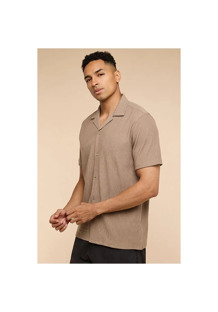 R&b Ribbed Shirt with Revere Collar and Short Sleeves