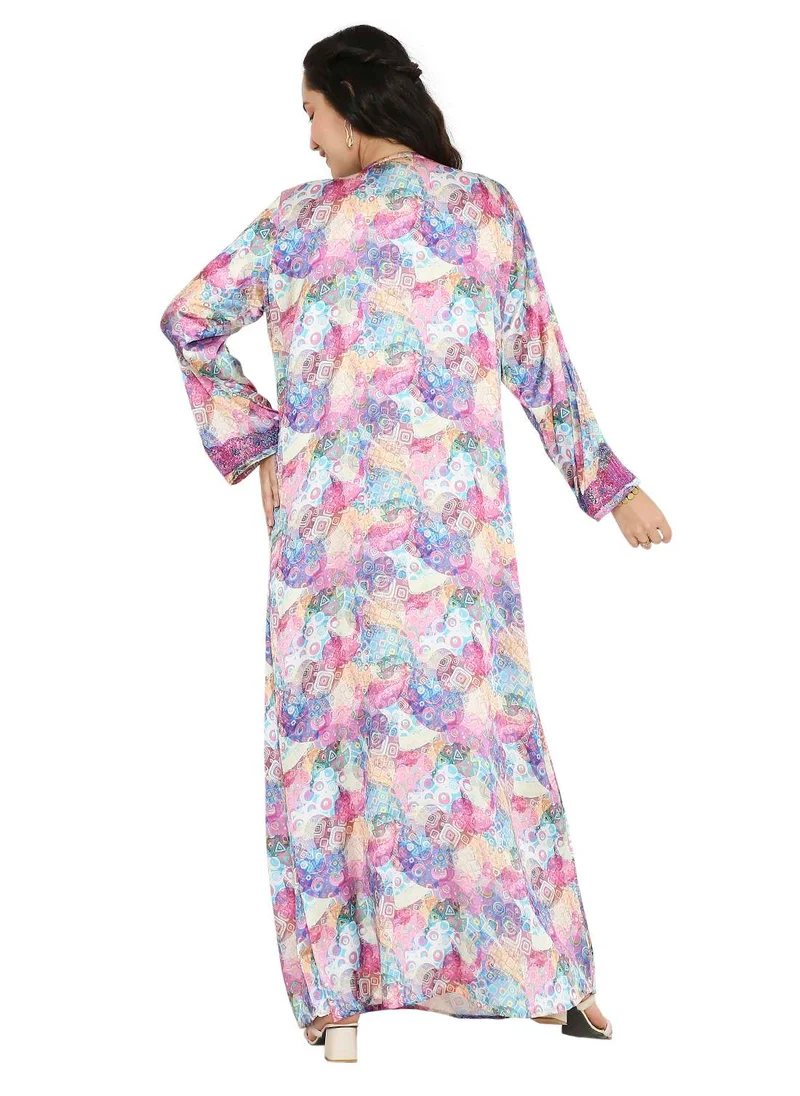 HANA & SARA CREATIVE HAND BEADED LONG MODEST UNIQUE PRINTED ARABIC KAFTAN JALABIYA DRESSES