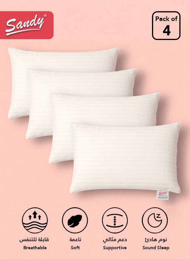 ساندي وسادة فندقية بوزن 1 كجم، حشوة فايبر مجوفة ناعمة، مقاس 50×75 سم، غطاء مايكروفايبر ناعم وممشط، تصميم صحي يدعم الرقبة والعمود الفقري، بنقشة خطوط فندقية (عبوة من 4 قطع) - Image 1