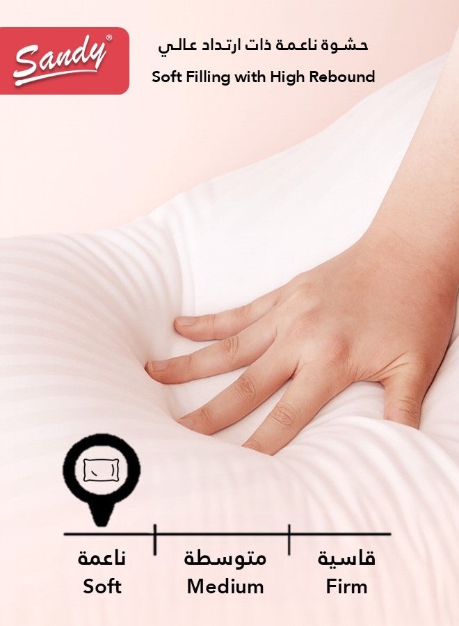 ساندي وسادة فندقية بوزن 1 كجم، حشوة فايبر مجوفة ناعمة، مقاس 50×75 سم، غطاء مايكروفايبر ناعم وممشط، تصميم صحي يدعم الرقبة والعمود الفقري، بنقشة خطوط فندقية (عبوة من 4 قطع) - Image 4