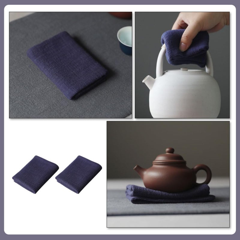 Thick Absorbent Cotton Linen Dish Towels Multipurpose Kitchen Cleaning 2pcs Blue - Image 4