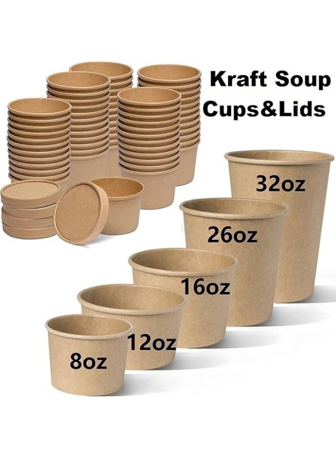 Khaleej Pack 10 قطع 26 أونصة أطباق حساء كرافت مع أغطية، أكواب آيس كريم مع أغطية كرافت، أكواب طعام قابلة للتصرف رائعة للمطاعم، أكواب للوجبات الجاهزة حاويات غداء للسفر - Image 2