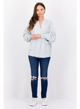 ESPRIT Women Oversized Fit Split Neck Metallic Cardigans, Silver  - Image 4