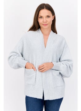 ESPRIT Women Oversized Fit Split Neck Metallic Cardigans, Silver  - Image 1