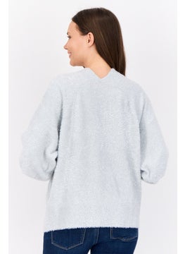 ESPRIT Women Oversized Fit Split Neck Metallic Cardigans, Silver  - Image 3