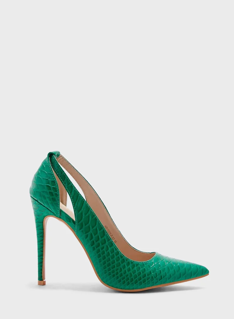 ELLA Croc Effect Cutout Detail Pointed Pump Green