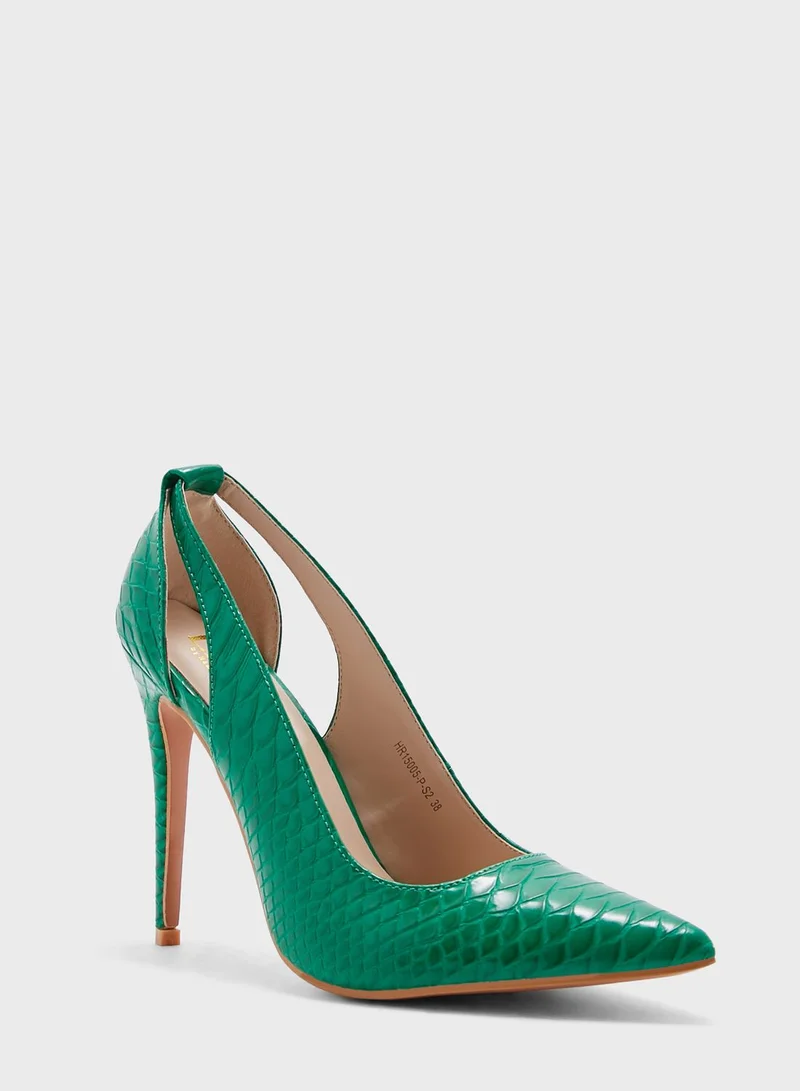 ELLA Croc Effect Cutout Detail Pointed Pump Green