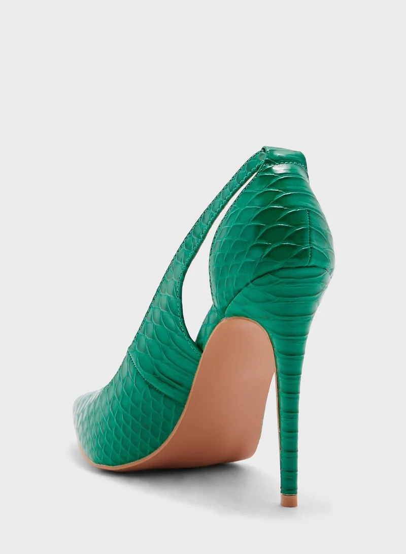 ELLA Croc Effect Cutout Detail Pointed Pump Green