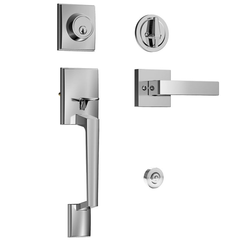 Kolet Front Door Lock Set, Front Door Handle and Deadbolt Set, Single Cyclinder Exterior Door Lock Set, Heavy Duty Zinc Alloy, Reversible for Right & Left Opening, Satin Nickel - Image 1