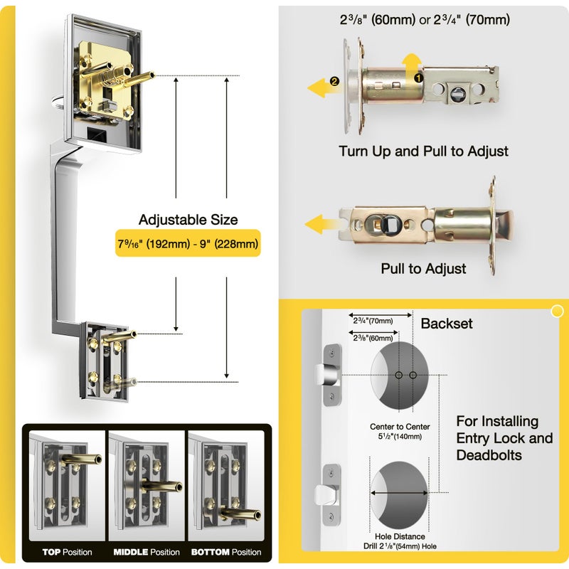 Kolet Front Door Lock Set, Front Door Handle and Deadbolt Set, Single Cyclinder Exterior Door Lock Set, Heavy Duty Zinc Alloy, Reversible for Right & Left Opening, Satin Nickel - Image 5