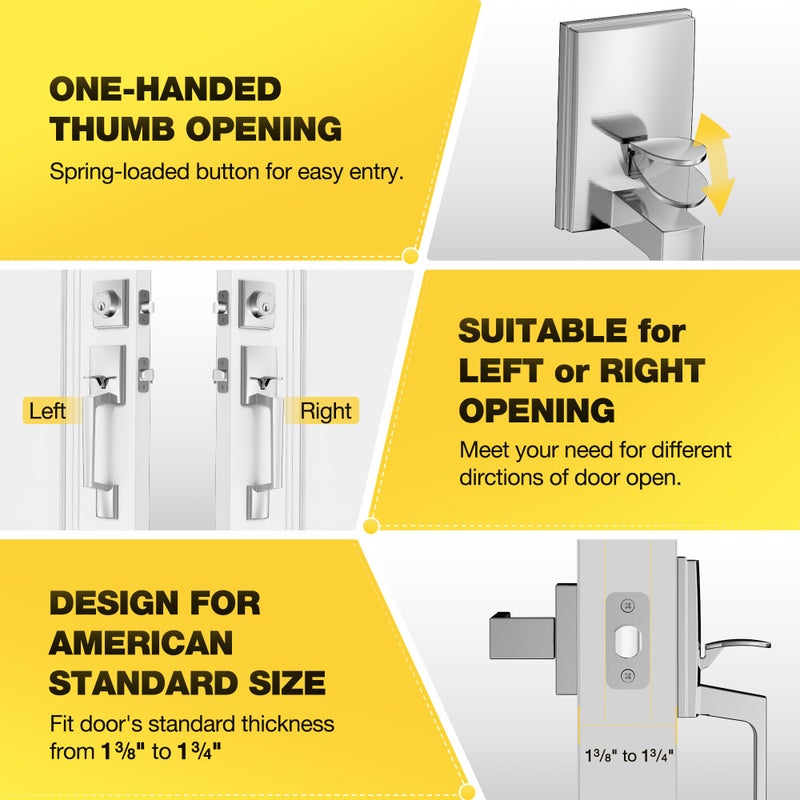 Kolet Front Door Lock Set, Front Door Handle and Deadbolt Set, Single Cyclinder Exterior Door Lock Set, Heavy Duty Zinc Alloy, Reversible for Right & Left Opening, Satin Nickel - Image 4