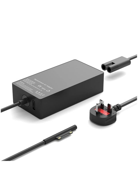 Surface Pro Charger, 15V 4A 65W Surface Power Adapter Laptop Charger for Microsoft Surface Pro 3/4/5/6/7/8/X Pro 2017 Surface Book 1 2 3 Surface Go 1 2 Surface Tablet 1706 with USB Charging Port