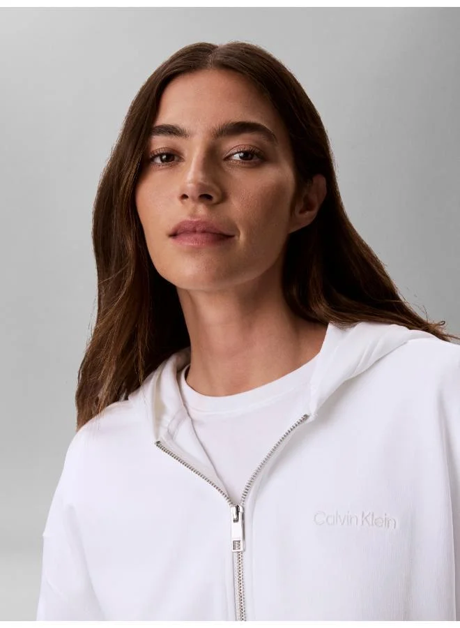 Calvin Klein Bright White Logo Embroidery Zip-Through Hoodie for Women | Best Price UAE