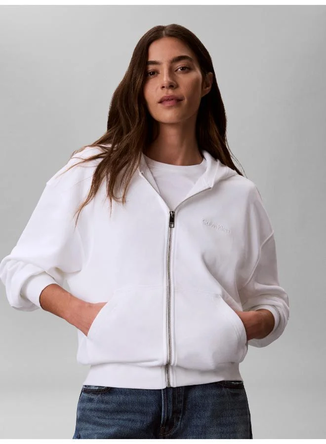 Calvin Klein Logo Embroidery Zip-Through Hoodie