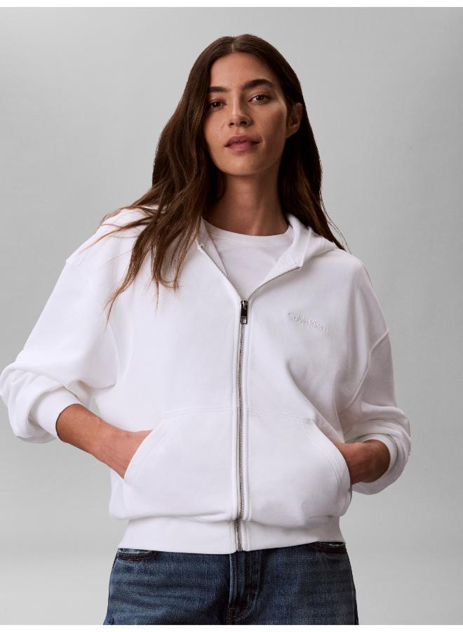 CALVIN KLEIN Logo Embroidery Zip-Through Hoodie - Image 1