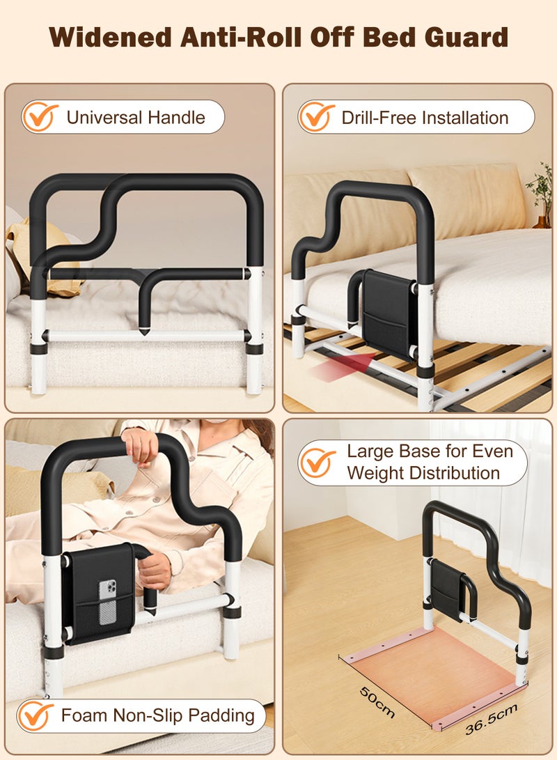 درابزين سرير قابل للتعديل الارتفاع مع مقبض أمان، قضيب إمساك بجانب السرير لكبار السن، والنساء الحوامل، والمعاقين، وواقي درابزين سرير للبالغين لمنع السقوط - أسود - Image 2